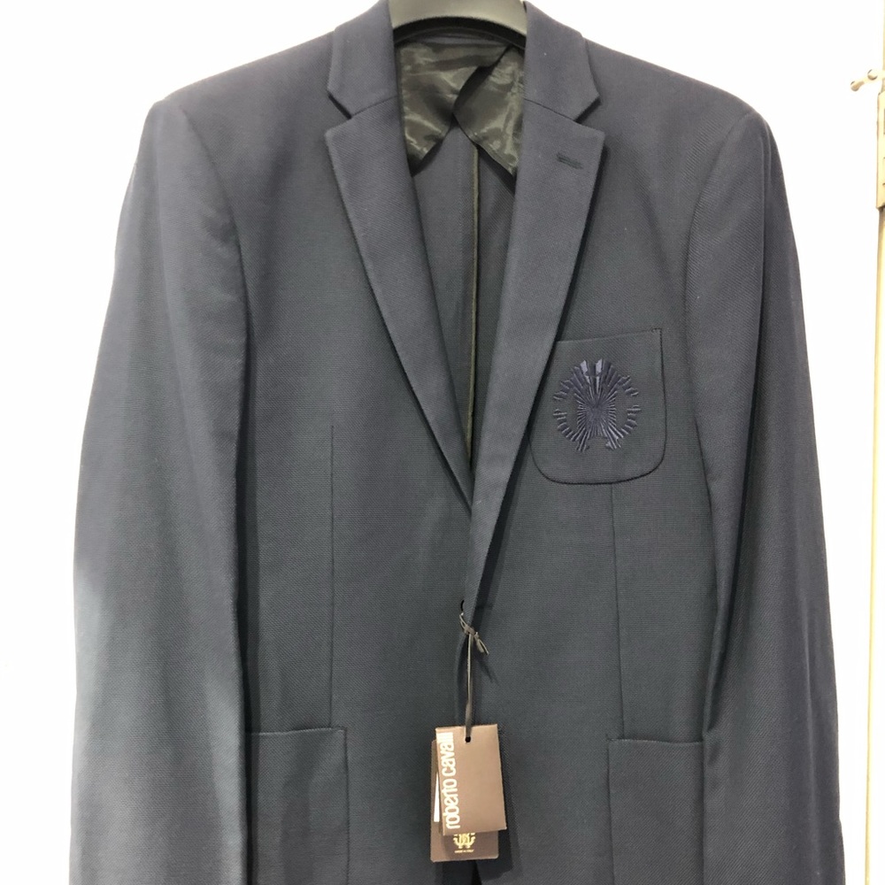 ROBERTO CAVALLI NAVY BLUE WOOL WOVEN JACKET - BLAZER - SPORT COAT